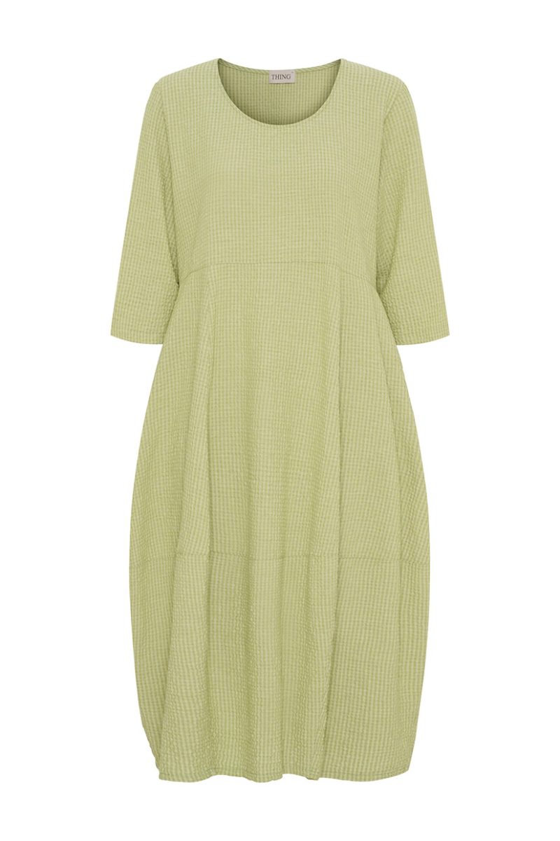 Ballongklänning i bomull/viskos/lin, Olive