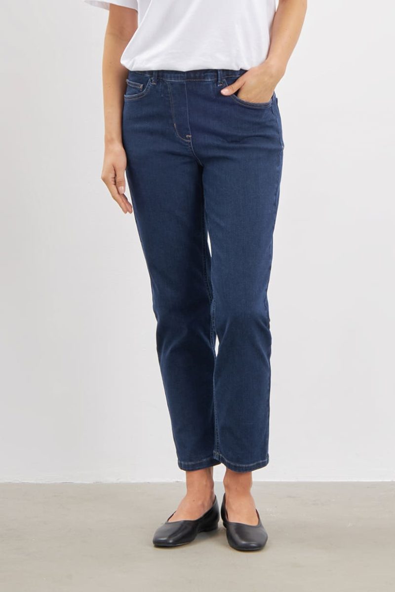 HANNAH REGULAR XSL Byxor i stretchig bomull, Dark Blue Denim
