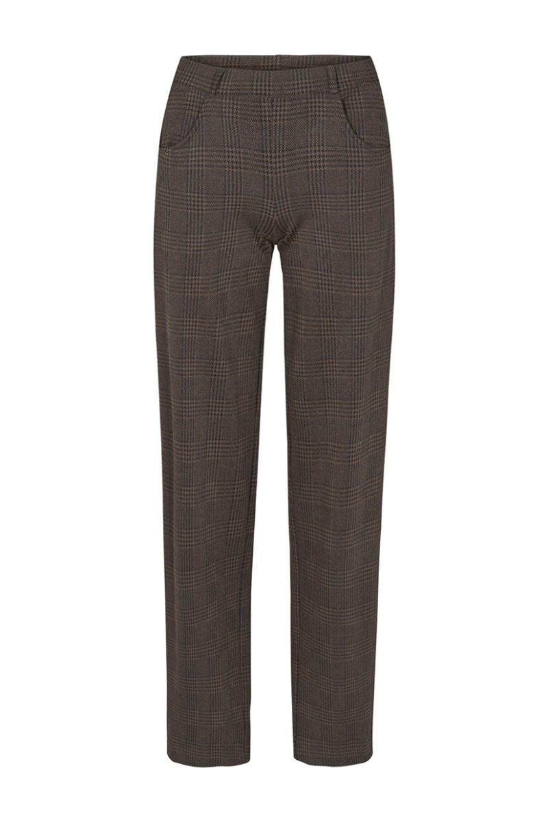 KELLY REGULAR ML Byxor i stretchig viskos/bomull, Brown Navy check