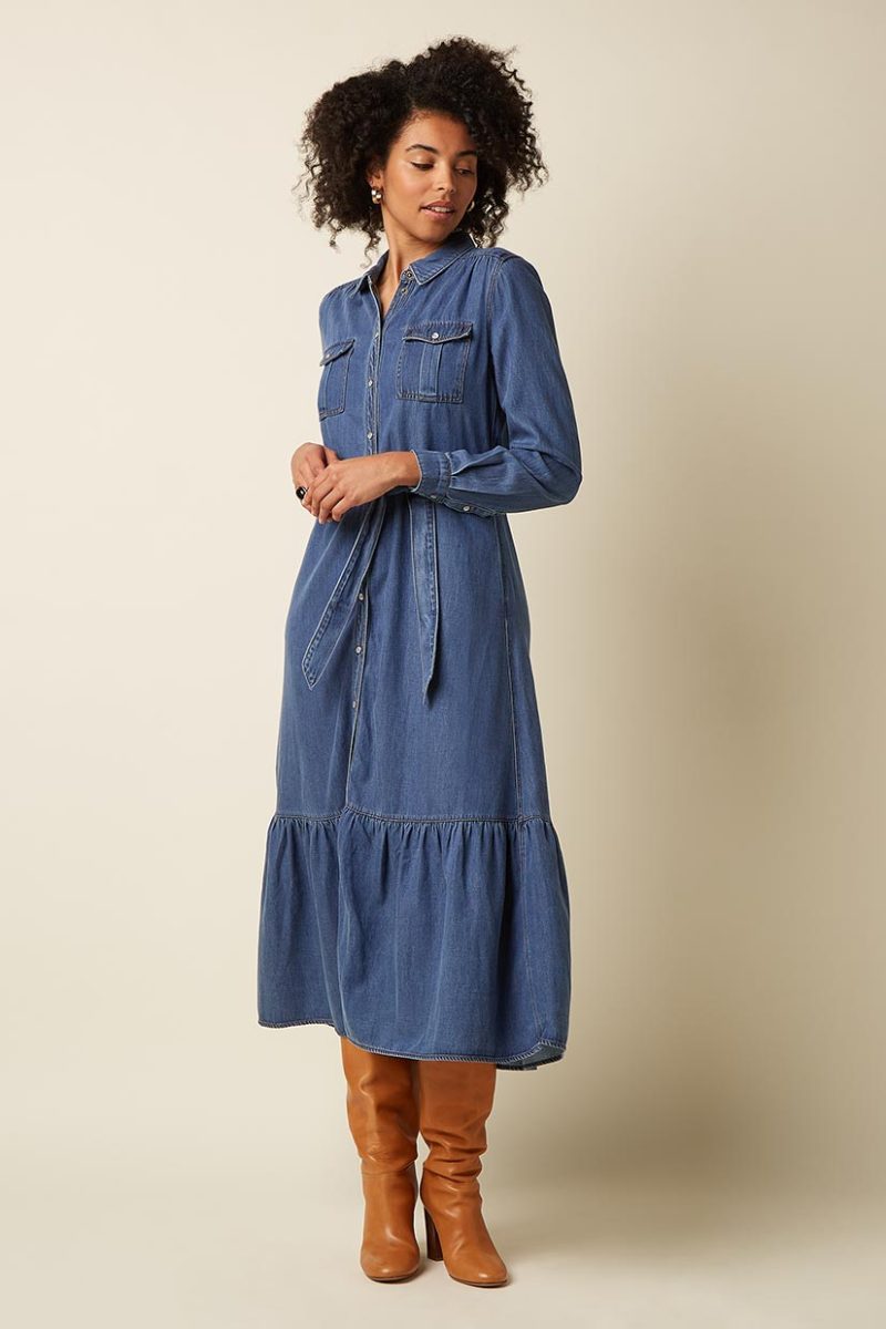 OLIVE MONROSE Jeanklänning i tencel/bomull, Denim Blue