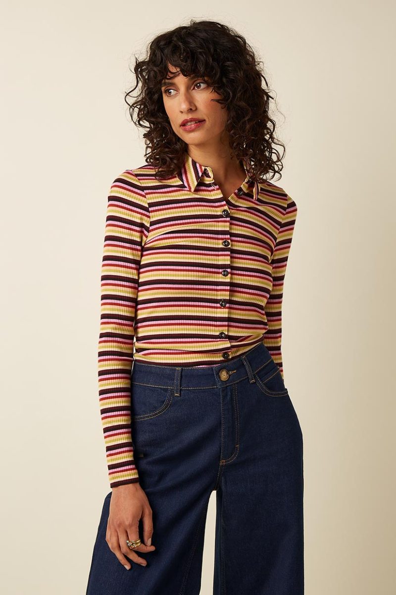 JOSIE STRIPE Skjortblus i lenzingtrikå, Multi Color