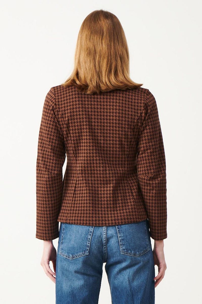 BRIELLE HOUNDSTOOTH Kavaj i stretchig bomullsjaquard, Brown