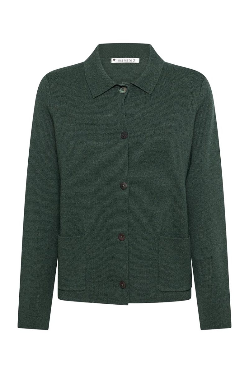 LOVIS Kofta i merinoull/bomull, Dark Green