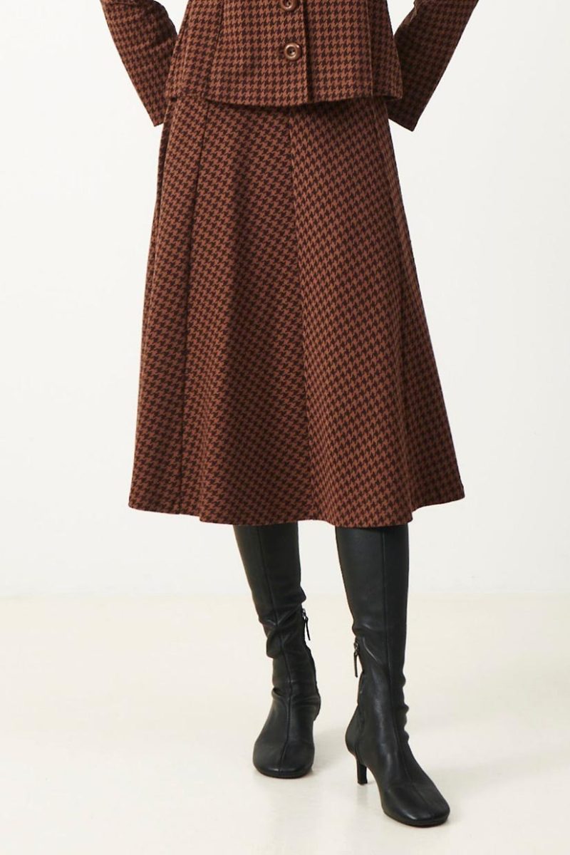 SANNA HOUNDSTOOTH Kjol i bomullsjaquard, Brown