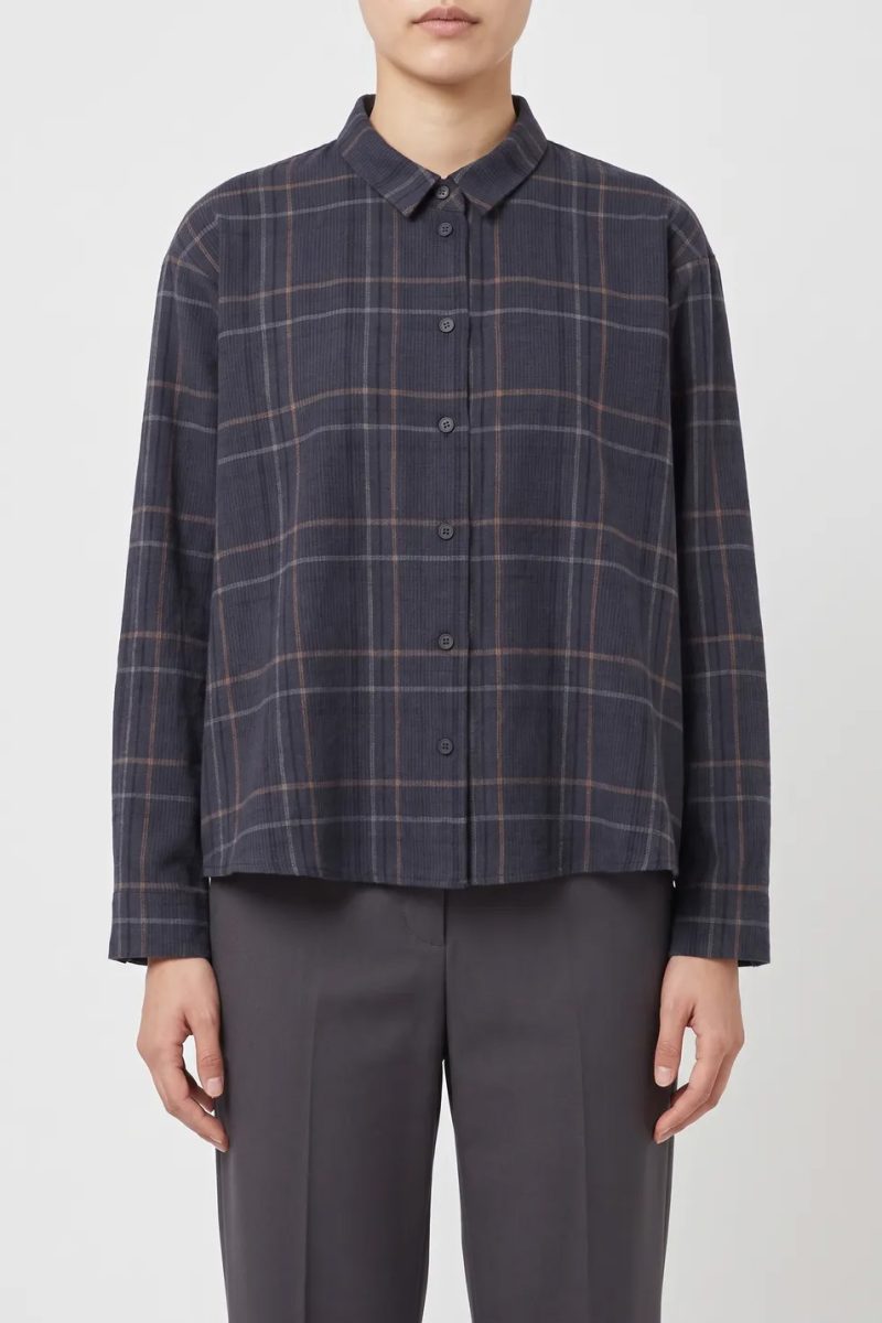 6587 Skjortblus i lyocell/bomull, Navy