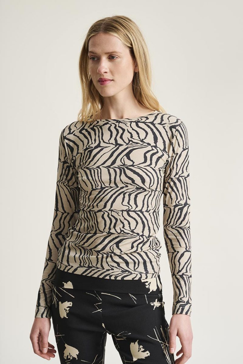 YAKUMI Tröja i tencel/bomullstrikå, Shell Stripes