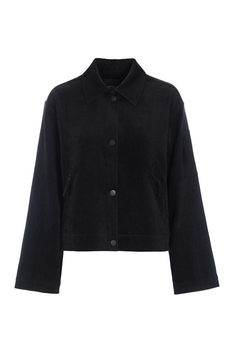 SHINJI Stretchig skjortjacka i ullmix, Black
