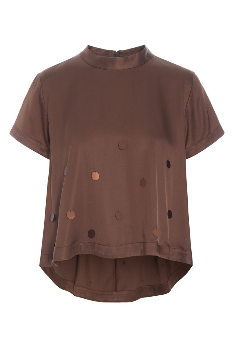 KUHAKU Blus i viskos/rayon, Chestnut