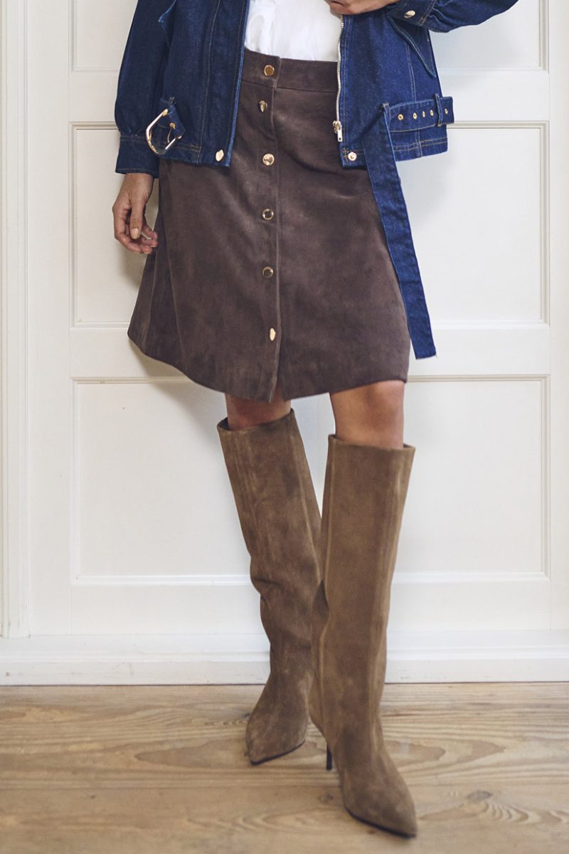 LaraGO Kjol i lammskinn, Brown Suede