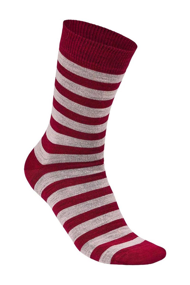 WOOL SOCK STRIPE Merinoullsstrumpa, Red Bud