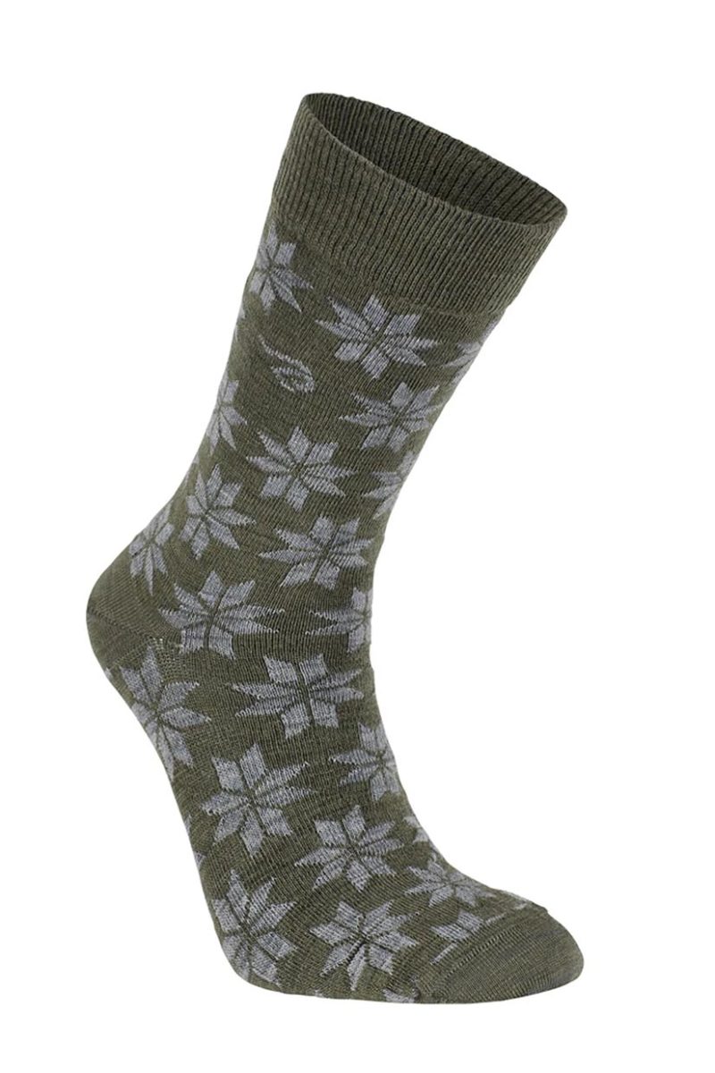 WOOL SOCK SNOWFLAKE Merinoullsstrumpa, Loden Green