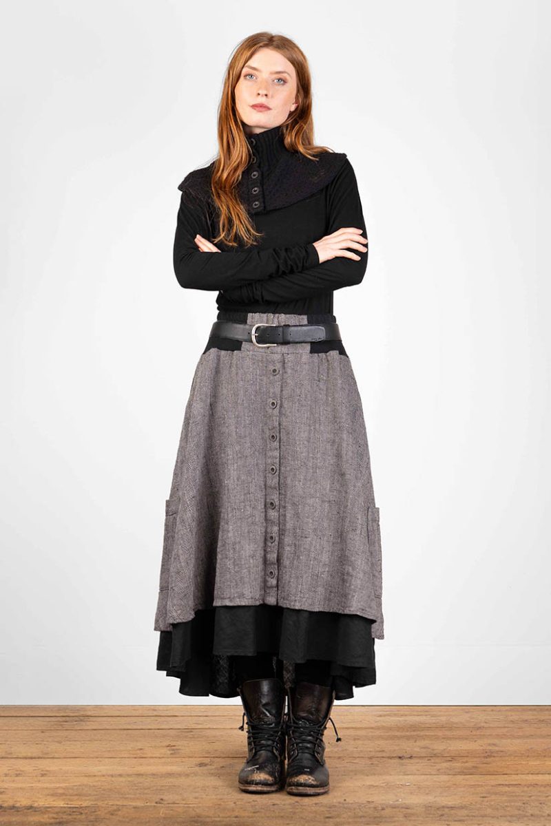 NOKA Kjol i lin, Mix Herring/Black